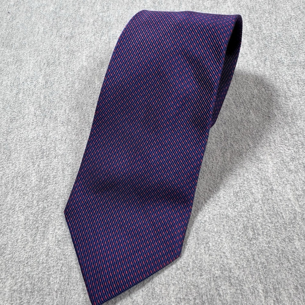 BROOKS BROTHERS MAKERS All Silk Tie Blue and Red Micro Weave Geometric Pattern